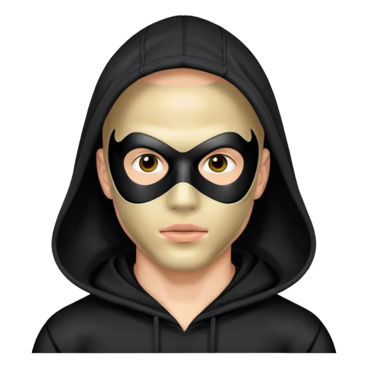 man with black full face plastic mask and black hoodie sticker