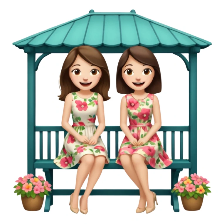 Two brunette women sitting on a white gazebo sticker