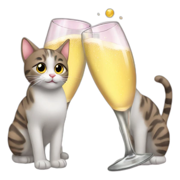 2 cats friends with glass of champagne sticker