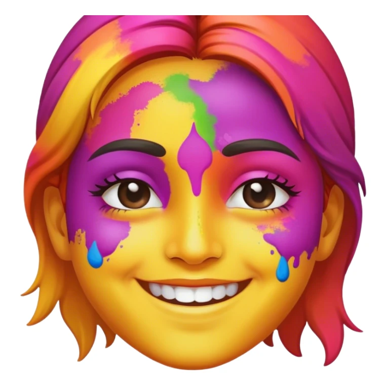smiling emoji with bright holi colors on face sticker