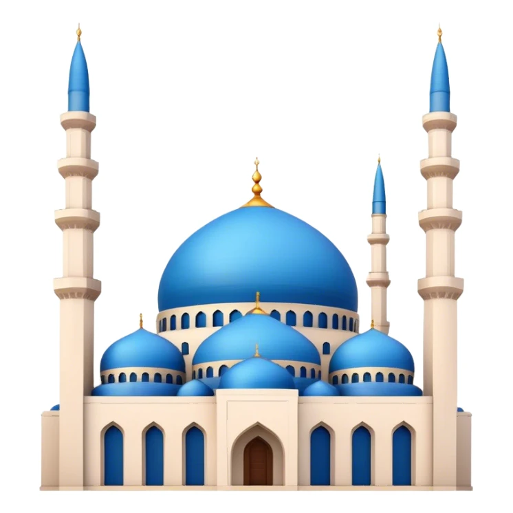 Cinematic Realistic Mohammad Al-Amin Mosque Landmark Emoji, showcasing its striking blue dome, towering minarets, and detailed Arabic calligraphy. sticker