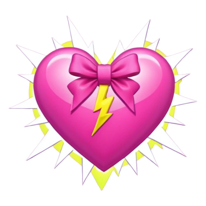 neon heart with a pink bow with heart pattern on the bow, with lightning sticker