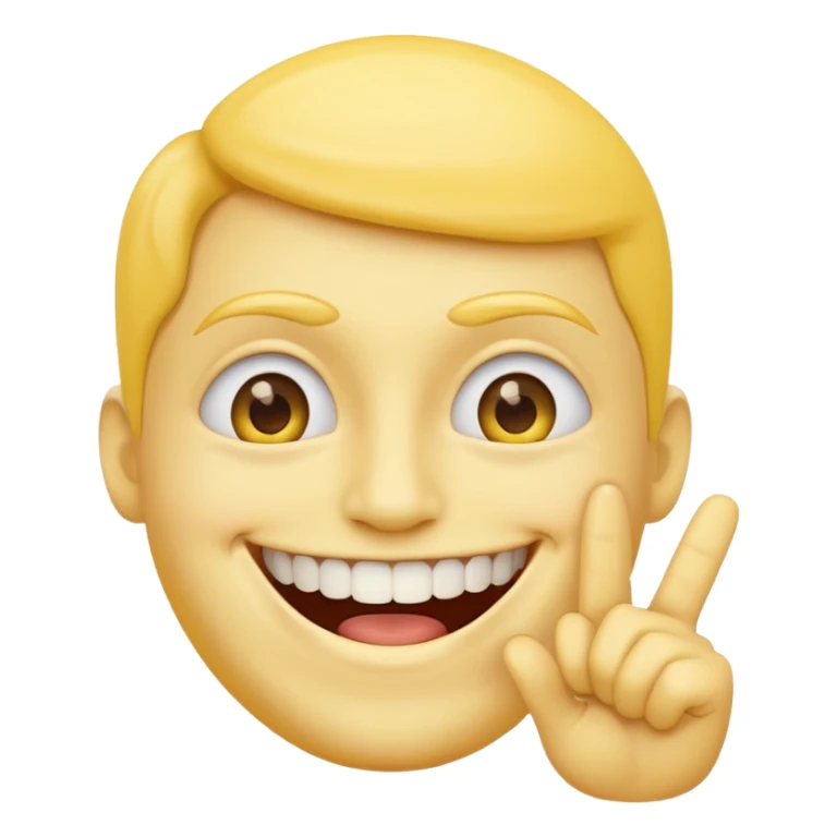 Emoji tête jaune avec un sourire et le doigt à moitié devant les dents  sticker