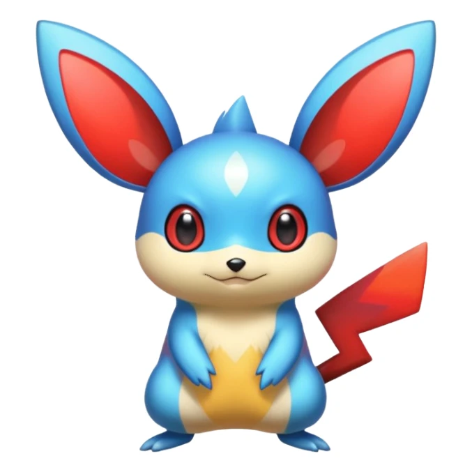 Blue and Red colorful iridescent Emolga-Victini-Pichu-Dedenne-fusion sticker