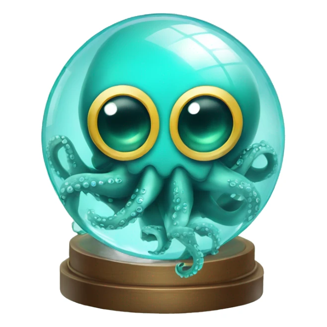 crystal ball with turquoise cute little octopus with surgical mask sticker