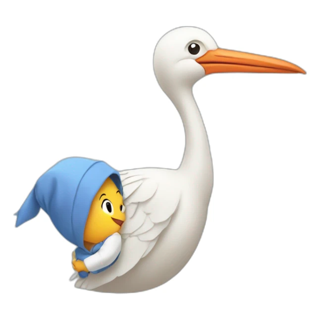 stork delivering baby boy in fabric held in its beak sticker