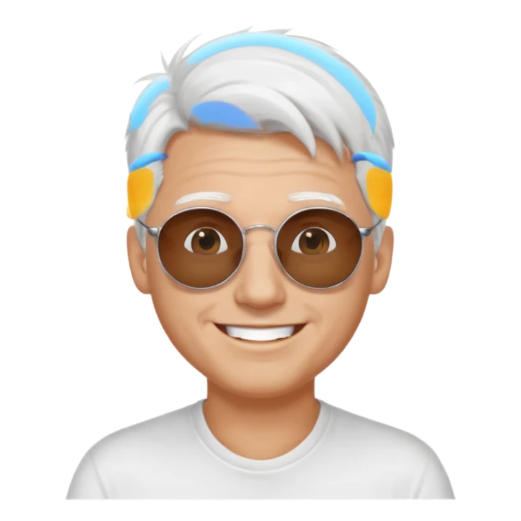 A guy with white hair round sunglasses smiling sticker