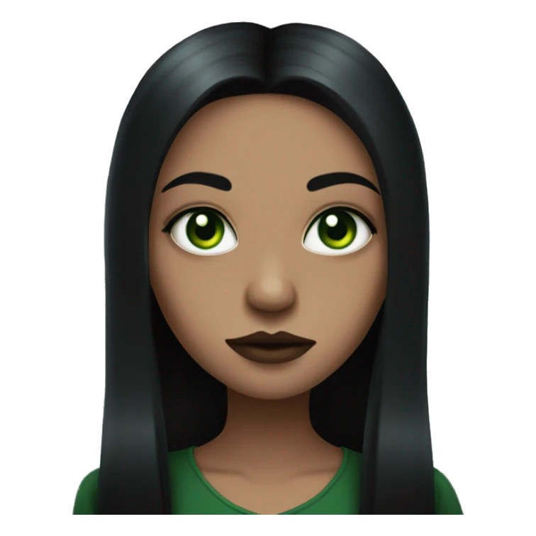 Brown goth girl with long black hair and green eyes portrait  sticker