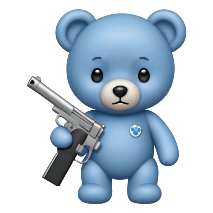 Cute blue teddy bear with a gun in his right hand  sticker
