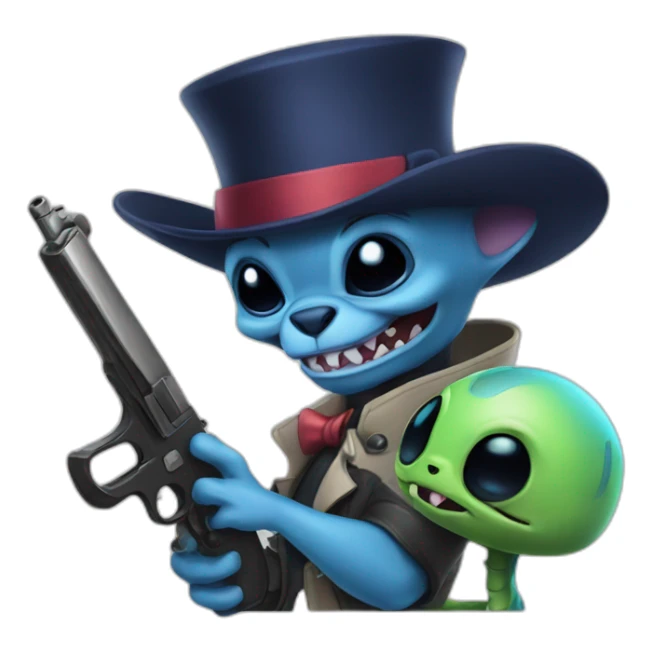 Stitch with top hat and with an alien gun sticker