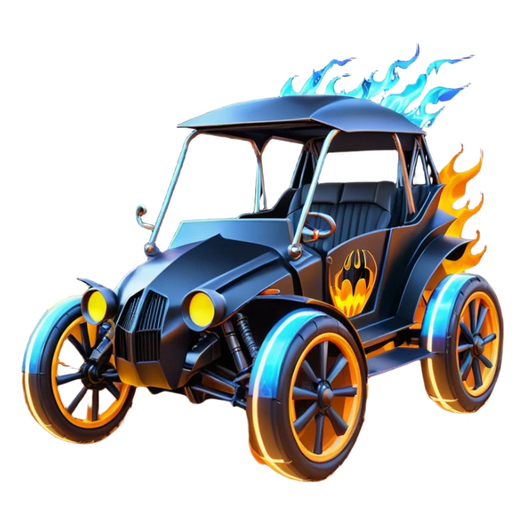 Mad max survival apocalypse ghostly Darth Vader’s Batman-armored 1886 black graphite colored school buggy with horizontal holographic flames painted on the side and neon under glow  sticker