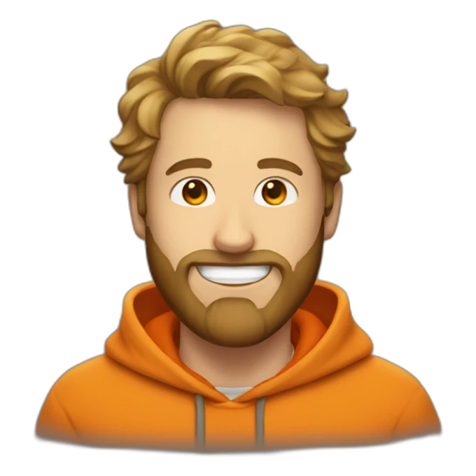 white dude smiling with a brown beard with an orange hoodie sticker