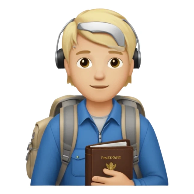 blonde haired Traveler character with passport, backpacker, male sticker