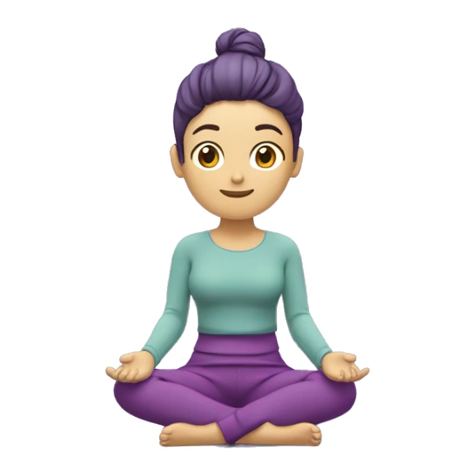 garota com a pele clara meditando em  um tapete com uma roupa roxa sticker