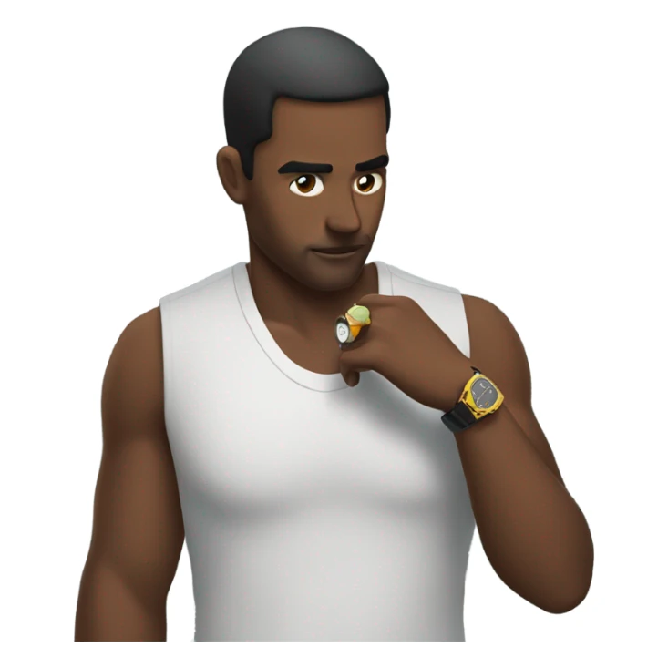 man looking at his watch on his wrist sticker