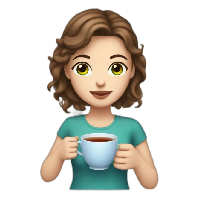 white girl brown hair blue/green eyes and cup of tea in hand sticker