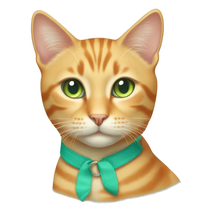 light orange stripes cat with pale green eyes and a teal collar  sticker