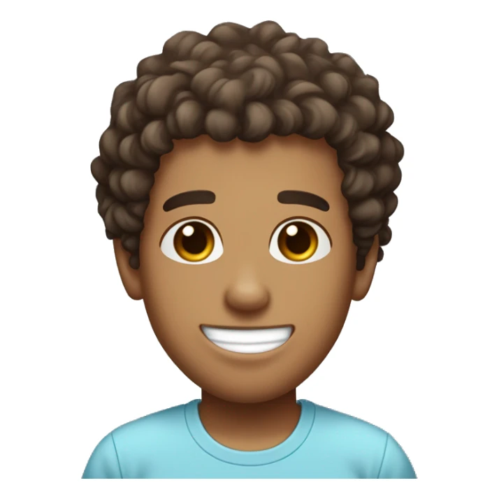 cute tan skinned guy with low taper fade brown soft curly hair, darkbrown eyes, wearing a lightblue tshirt, sticking out tongue sticker