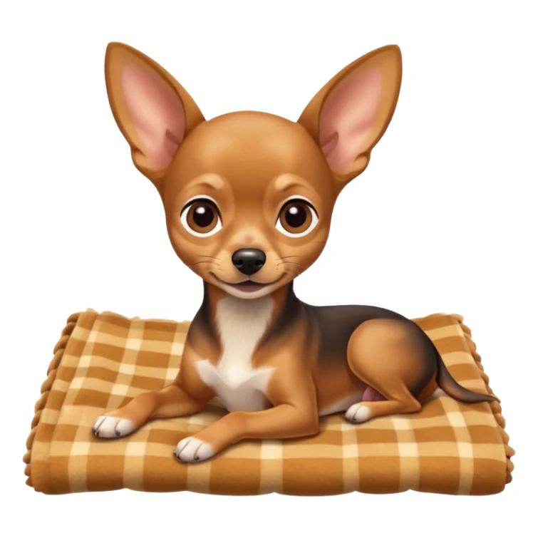 Miniature Pinscher Chihuahua mix lying on a blanket, big ears, playful look sticker