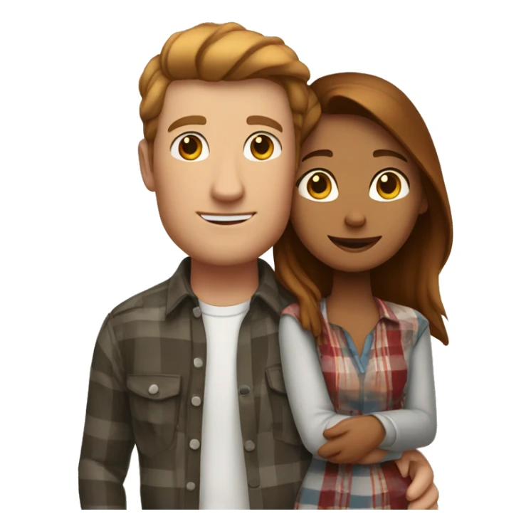 Tall white man with brown hair wearing plaid hugging small  Indian girlfriend sticker