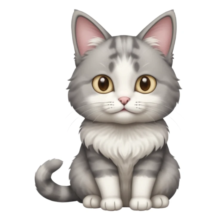 a realistic looking very fluffy grey and white cat sitting up straight sticker