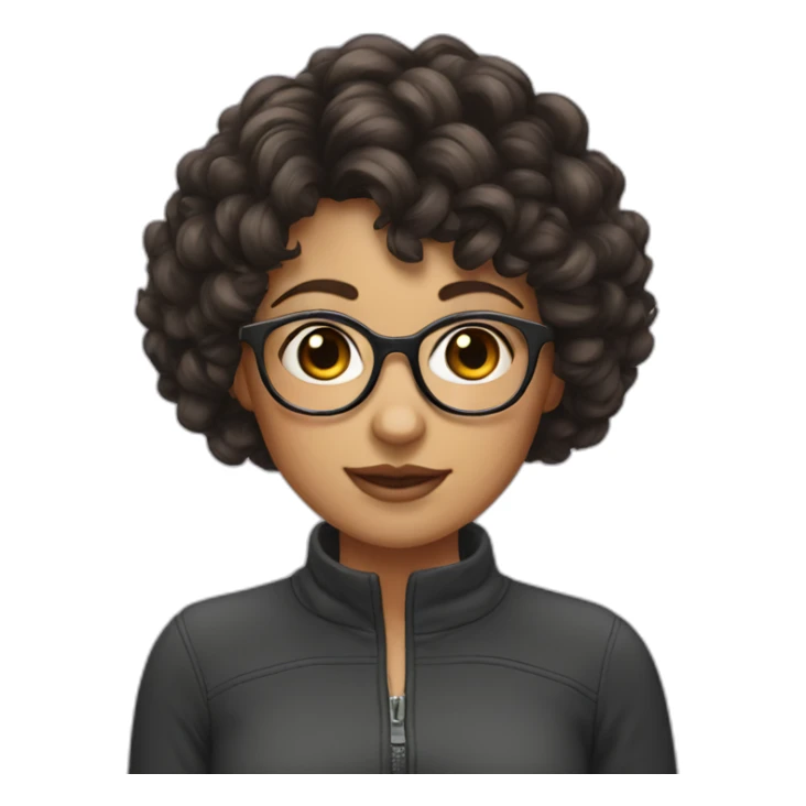 girl with short curly dark brown hair and bangs and thin glasses sticker