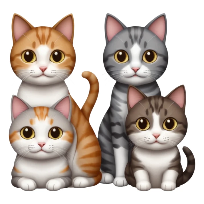 3 different coloured short haired cats including; a dark brown tabby and white cat, and a dark grey and white  sticker