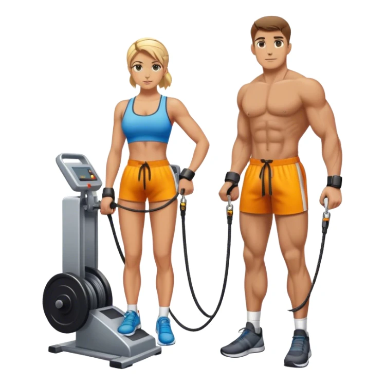 athlete standing next to cable-machine with cable tied to ankle cuffs (for leg exercise) sticker