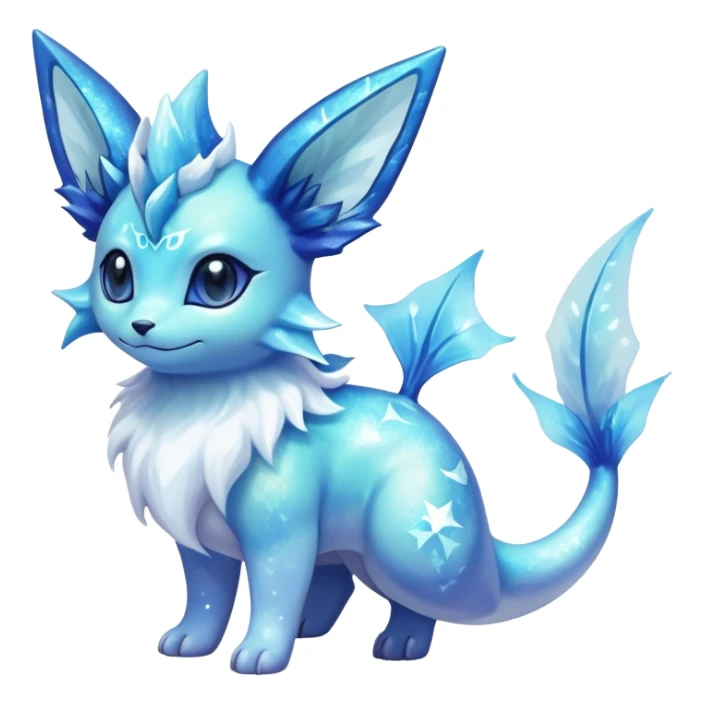 Shiny Sparkly Ethereal Iridescent Nebula Exotic Colorful Vaporeon-Glaceon-Amaura-Aurorus-Fakémon-hybrid-creature (full body)  sticker