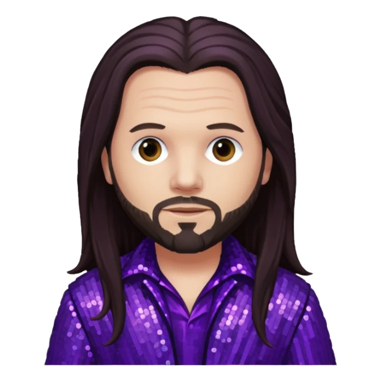 Jonathan Davis with long dark brown hair, purple sequin outfit sticker