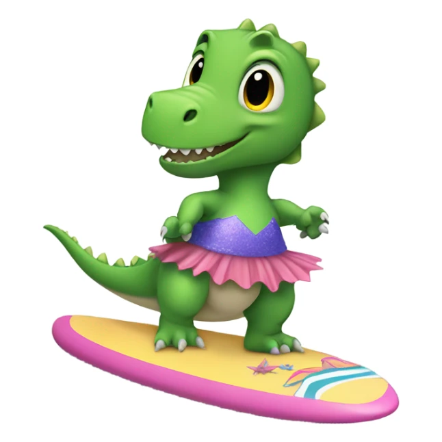 dinosaur on a surfboard wearing a tutu sticker