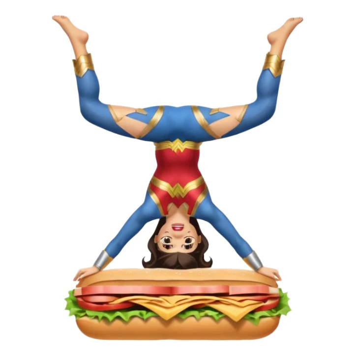 Wonder Woman eating a sandwich while doing a headstand  sticker