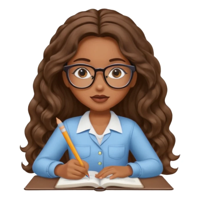 a pretty bratz brown girl with long wavy hair studying sticker