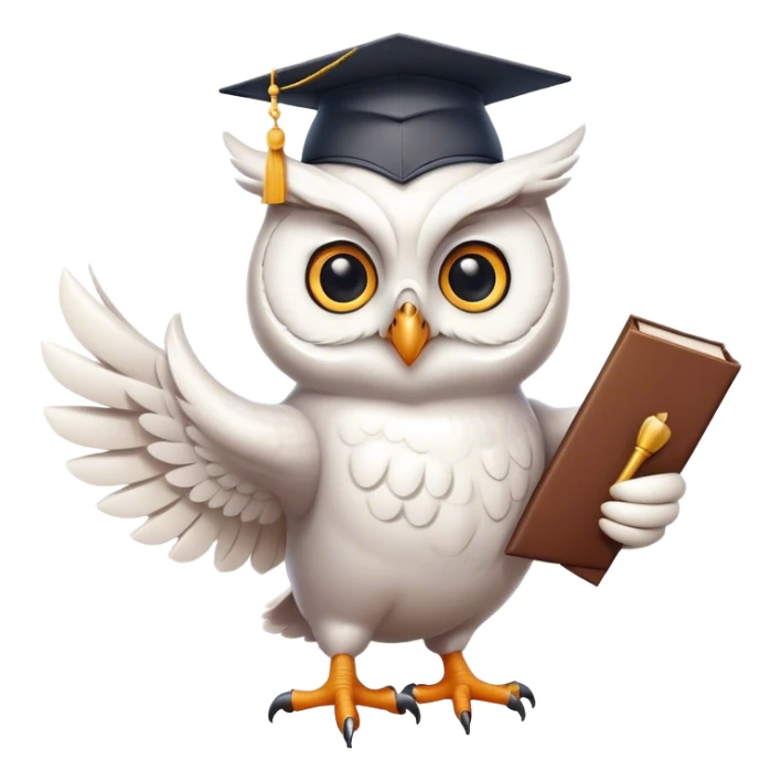 happy white Owl dancing with graduation hat and diploma in claws sticker