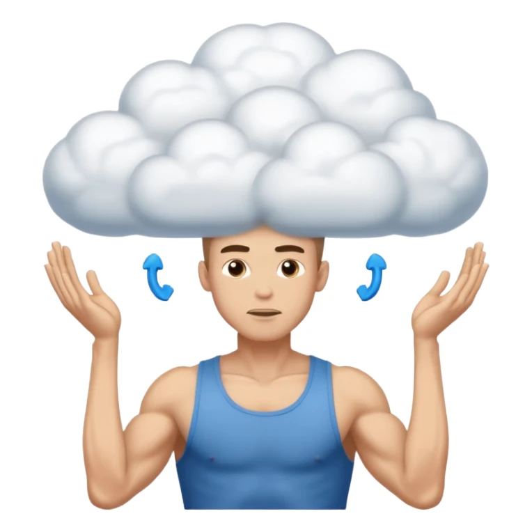 The skinny guy imagines himself getting stronger inside the cloud above his brain. sticker