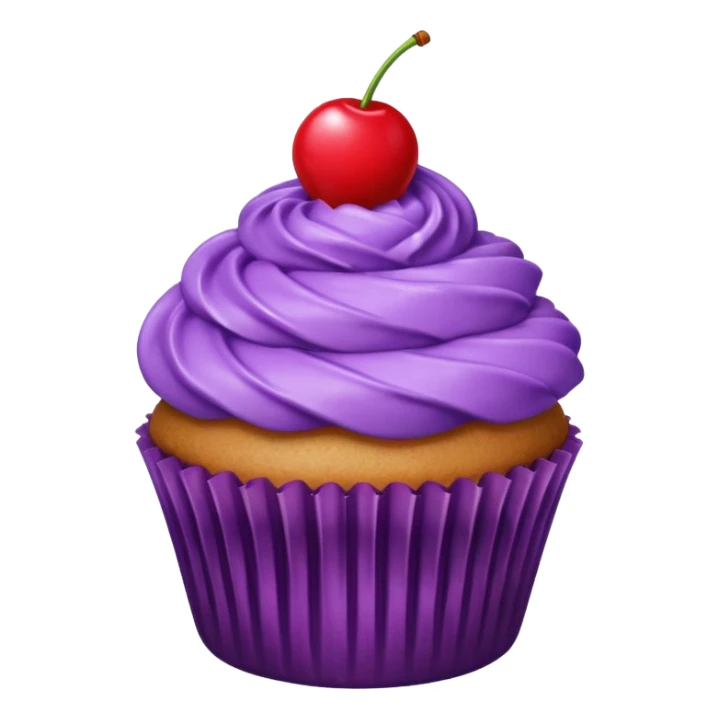cupcake with purple frosting and a cherry on top sticker