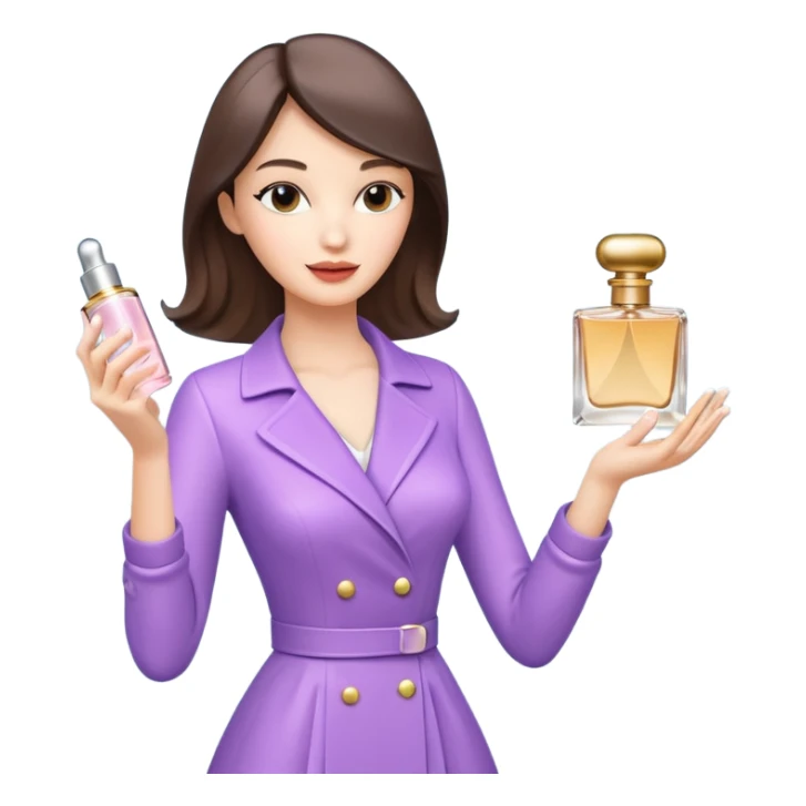 stylish woman spraying perfume, holding a perfume bottle, soft mist spray in the air, elegant pose, 3D cartoon, mobile game icon style, clean background, no text, no watermark

 sticker