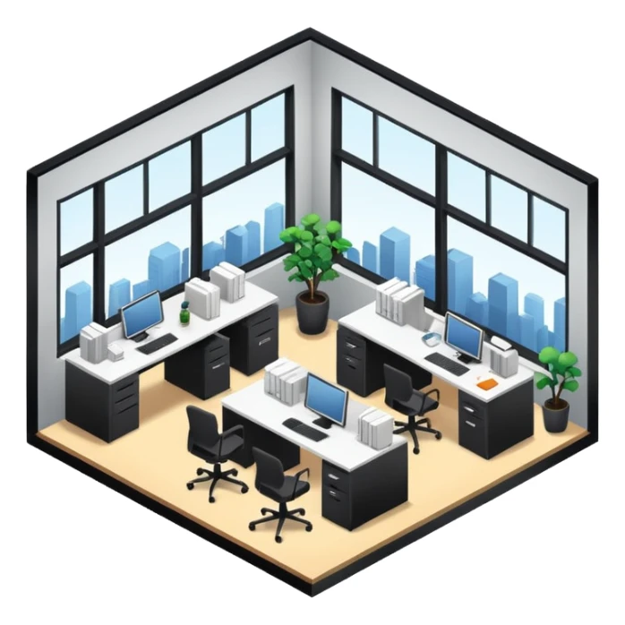 office room of designers isometric sticker
