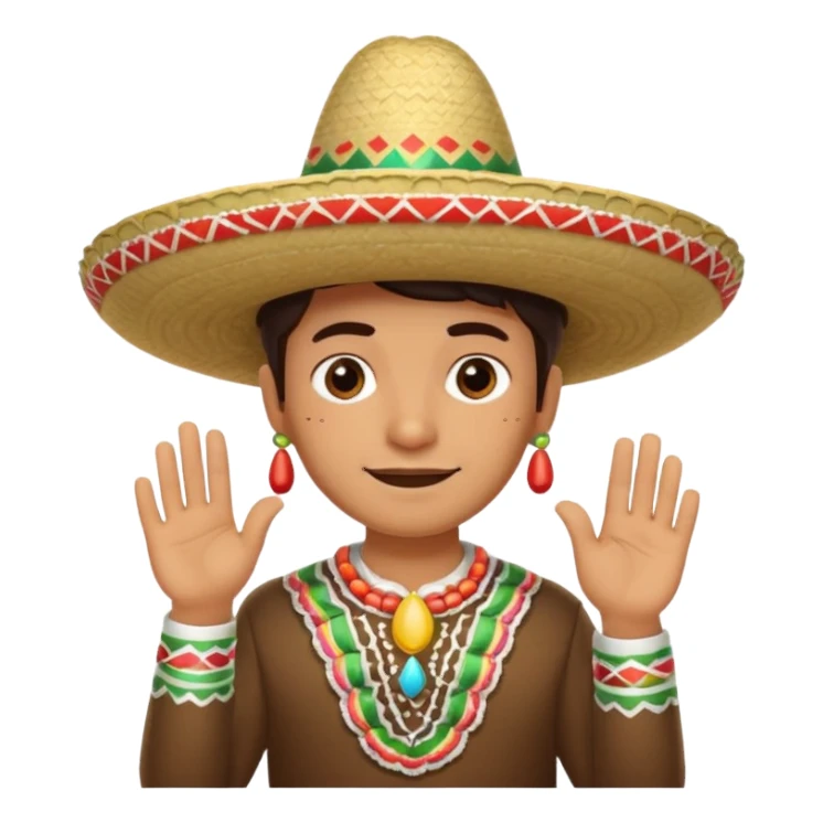 person deep in thought with a light smile on his face, wearing a traditional Mexican sombrero. The character has a neutral or slightly furrowed expression, one hand gently touching their chin in a classic thinking pose.  sticker