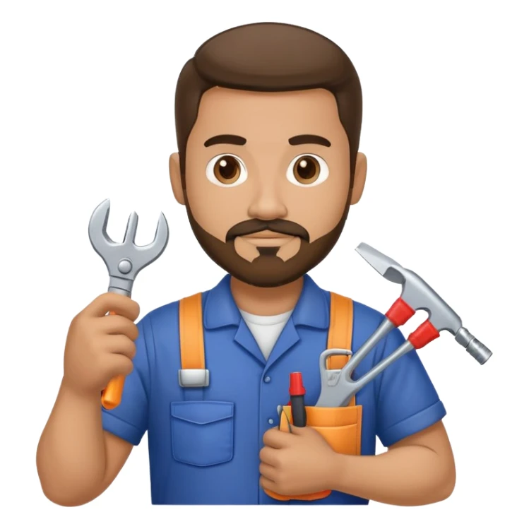 Hispanic HVAC technician with goatee beard as an action figure logo holding HVAC tools in his hands sticker