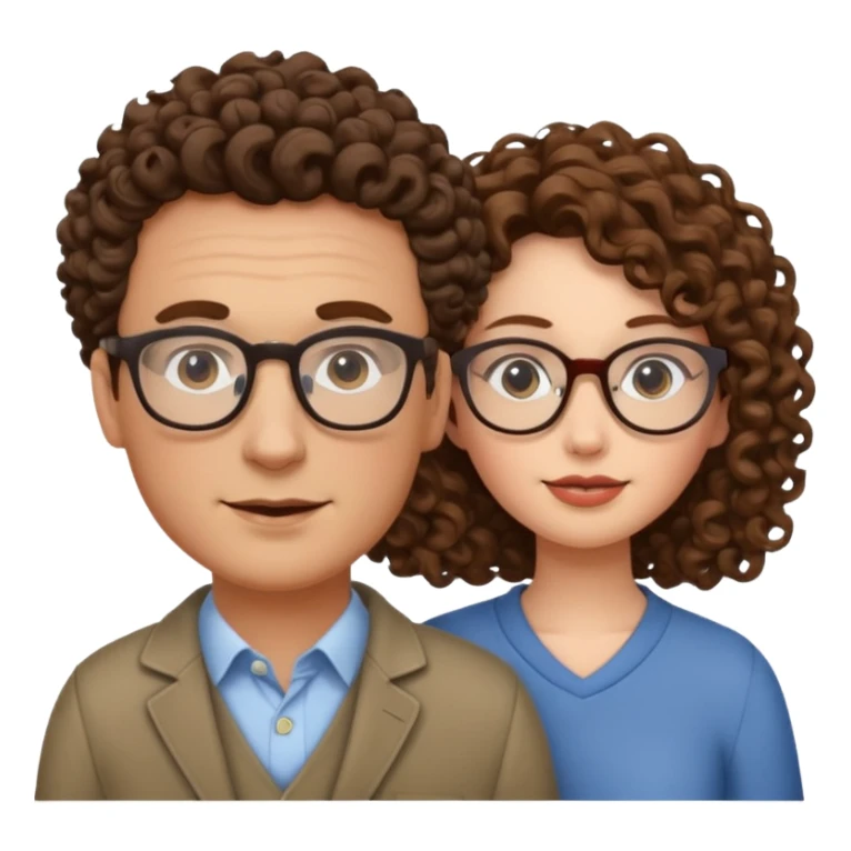 man with glasses getting walked by woman with curly hair sticker