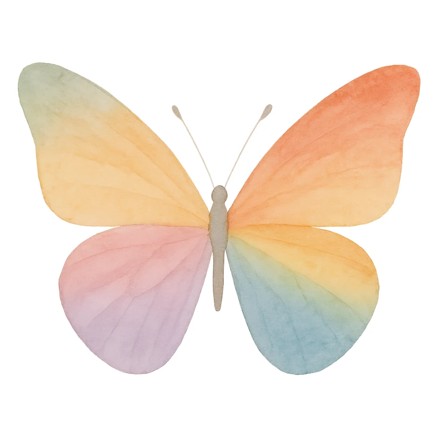 a butterfly in watercolor style, soft edges, rainbow pride colors, artistic look sticker