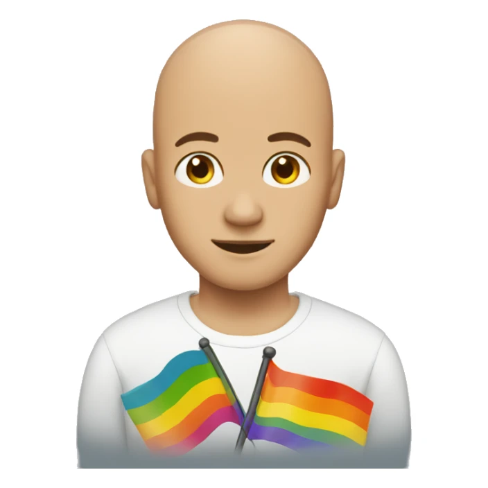 a bald man with a gay flag sticker