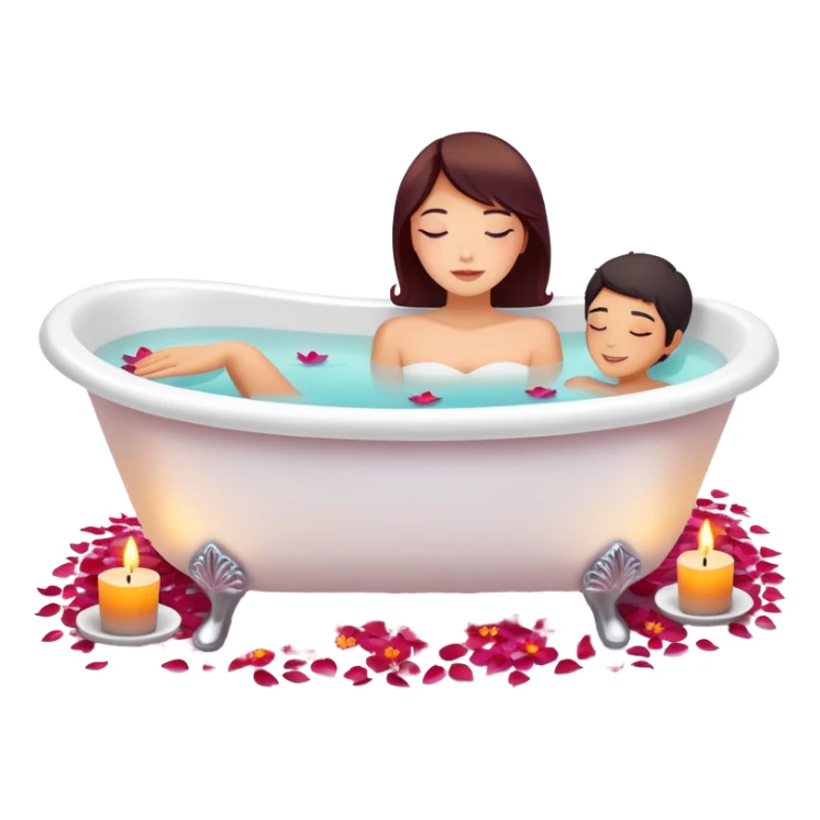 A white bathtub with warm water, with flower petals and scented tea candles, romantic lush warm colors sticker