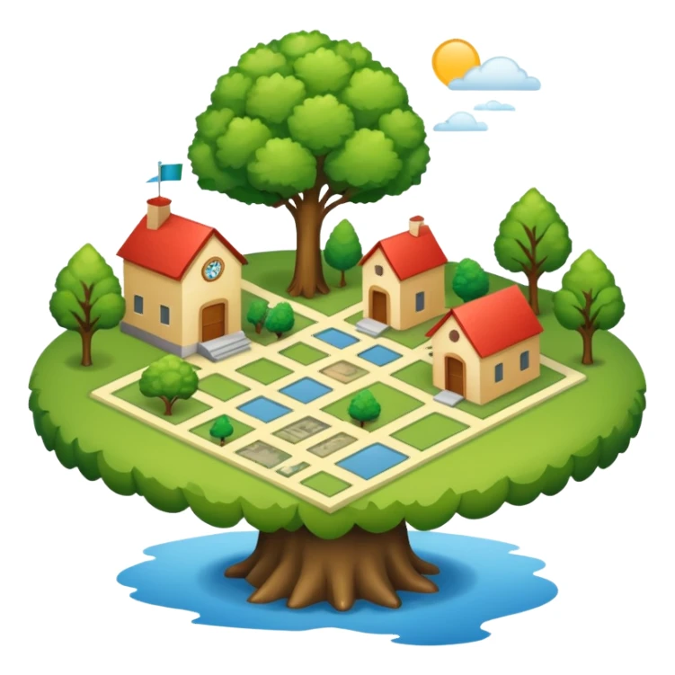 An icon featuring a local map, and regional landmarks, symbolizing local gardening. The design includes a tree, and 1 building, representing the unique geography and culture of a specific area. Transparent background highlights the exploration of local history and environment. sticker