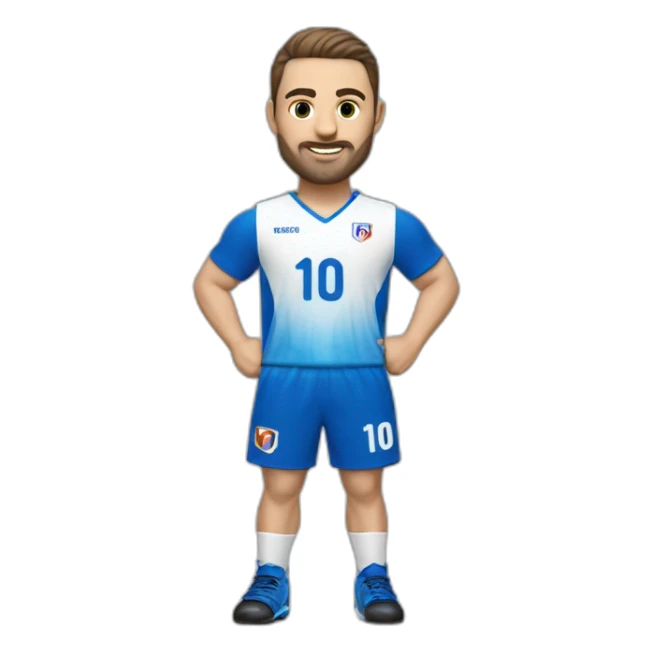 Joueur de handball blanc en maillot bleu manche courte numéro 10 sticker