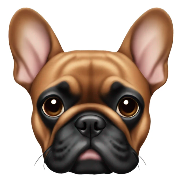 Red brown French bulldog with a black muzzle sticker