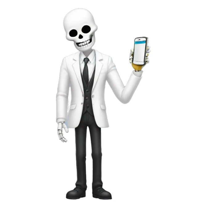 skeleto with a white suit and a phone sticker