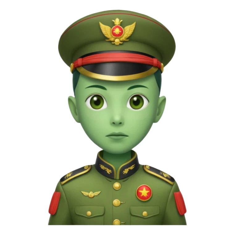 alien, wearing chinese soldier custome, half body sticker