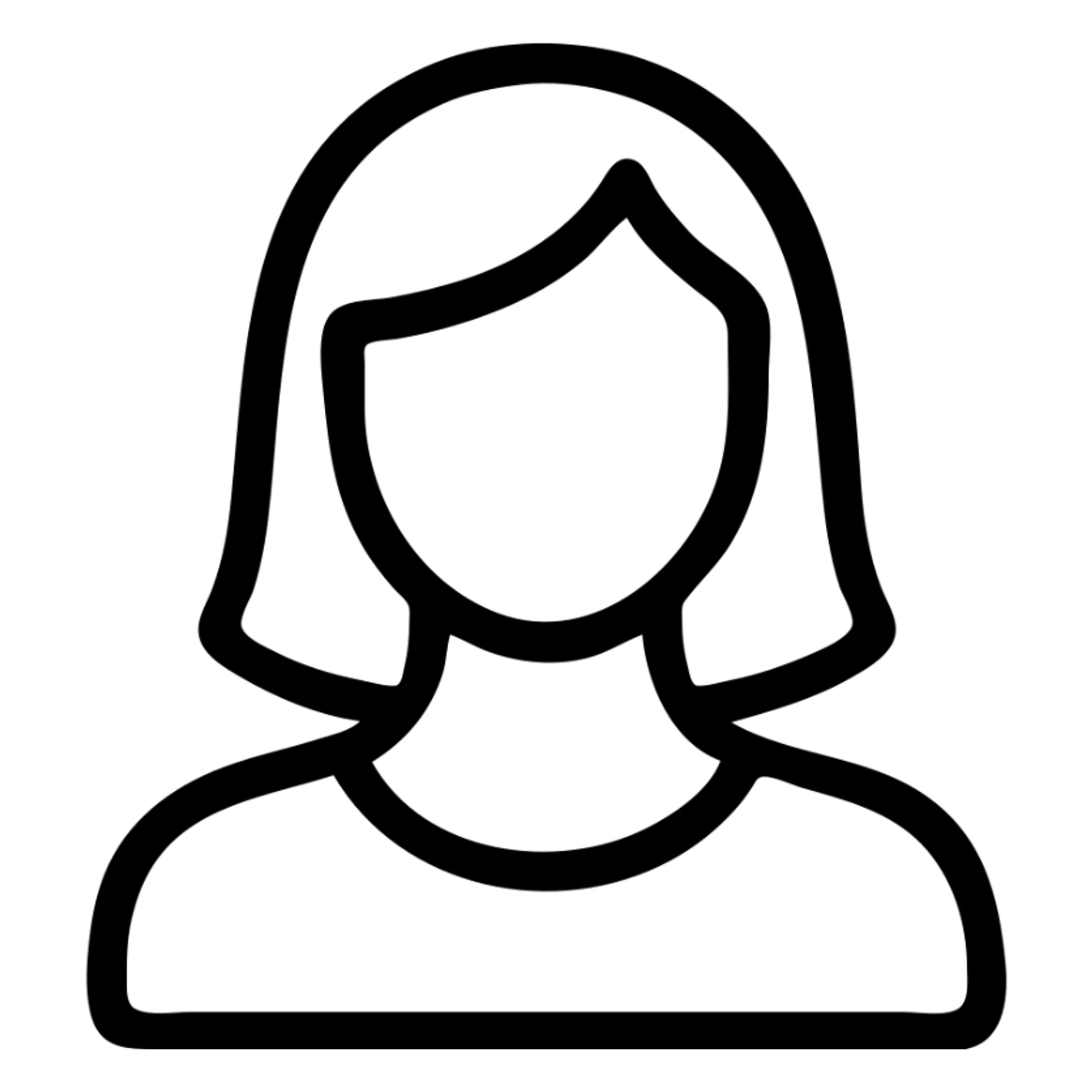 woman silhouette, solid black icon, no fill color, facial outline, highly simplified sticker